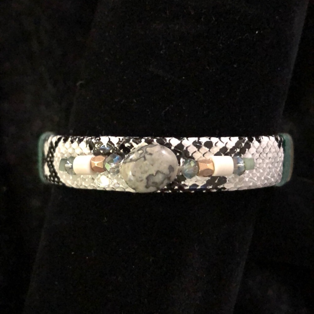 Faux Leather Wrapped Snake Skin Bracelet